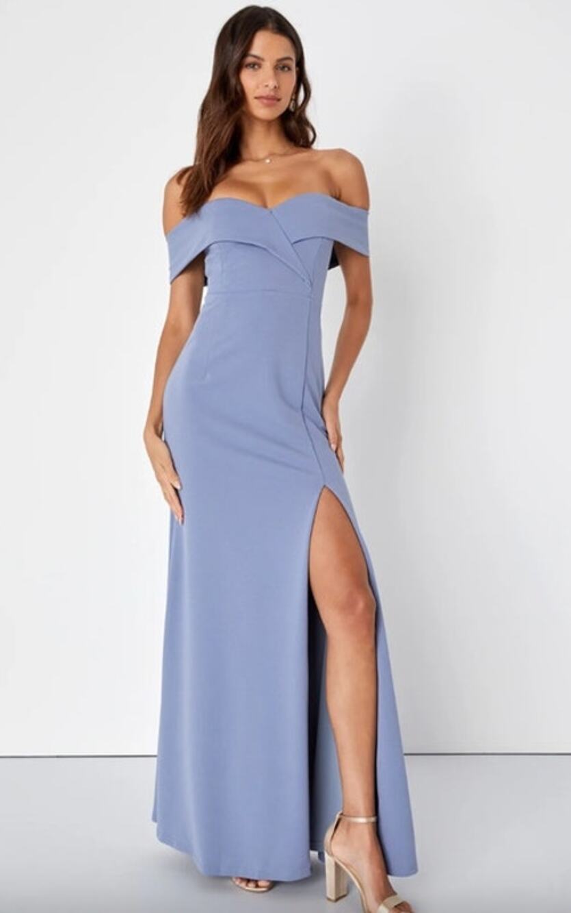 LULUS Dress Size M NEW Off Shoulder Light Blue Maxi Dress Song of Love